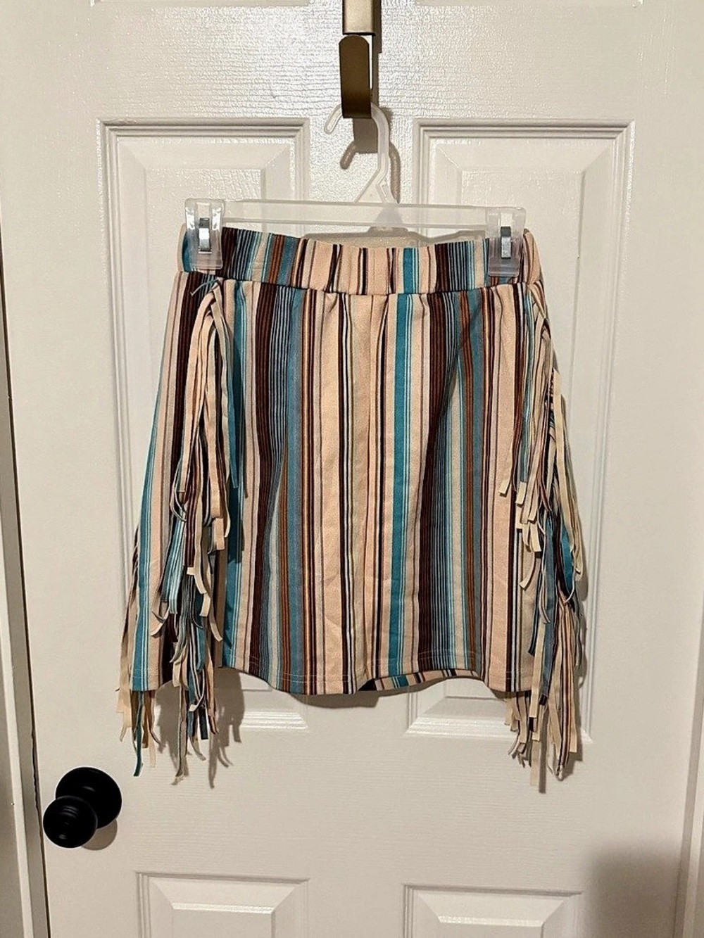 Grace & Emma Striped Fringe Mini Skirt in Blue & Cream Size Small NWT